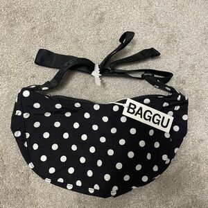 BAGGU Medium Nylon Crescent Bag Black + White Polka Dot